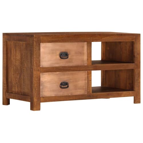 WRJENFSC Couchtisch Beistelltisch aus massivem Mangoholz mit 2 Schubladen 90x40x50 cm Hellbraun stabil und langlebig für Wohnzimmer oder Schlafzimmer einzigartiges Design von WRJENFSC