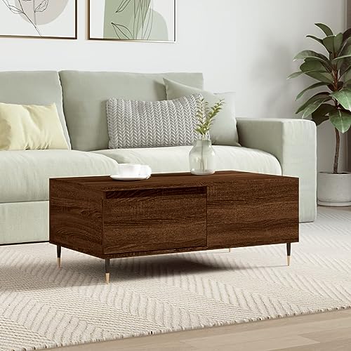 WRJENFSC Couchtisch Beistelltisch mit Schublade Braun Eichen-Optik 90x50x36,5 cm Holzwerkstoff Metallbeine Moderner Design für Wohnzimmer Schlafzimmer oder Flur von WRJENFSC