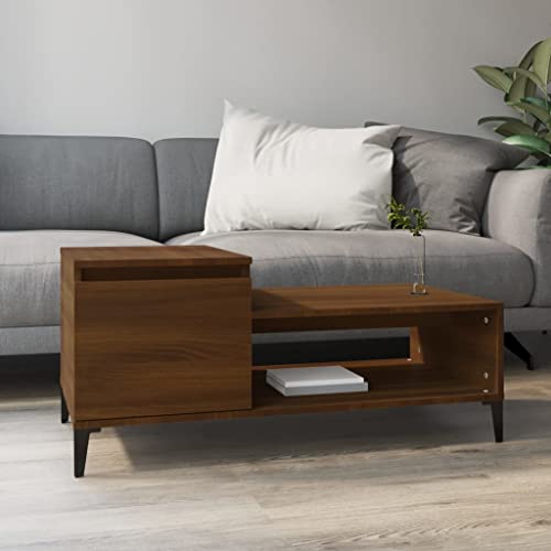 WRJENFSC Couchtisch Braun Eichen-Optik 100x50x45 cm aus Holzwerkstoff und Metall mit Stauraum Tür – Moderner Beistelltisch für Wohnzimmer Couchbereich oder als Nachttisch Schlafzimmer WRJENFSC Couchtisch Braun Eichen-Optik 100x50x45 cm aus Holzwerkstoff und Metall mit Stauraum Tür – Moderner Beistelltisch für Wohnzimmer Couchbereich oder als Nachttisch Schlafzimmer von WRJENFSC