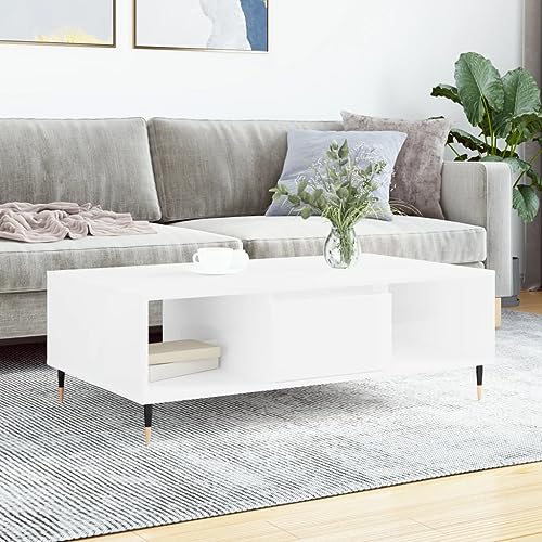 WRJENFSC Couchtisch Hochglanz-Weiß 104x60x35 cm aus Holzwerkstoff und Eisen mit 3 Fächern Stauraum, Robustes Design für Wohnzimmer, Schlafzimmer oder als Beistelltisch WRJENFSC Couchtisch Hochglanz-Weiß 104x60x35 cm aus Holzwerkstoff und Eisen mit 3 Fächern Stauraum, Robustes Design für Wohnzimmer, Schlafzimmer oder als Beistelltisch von WRJENFSC