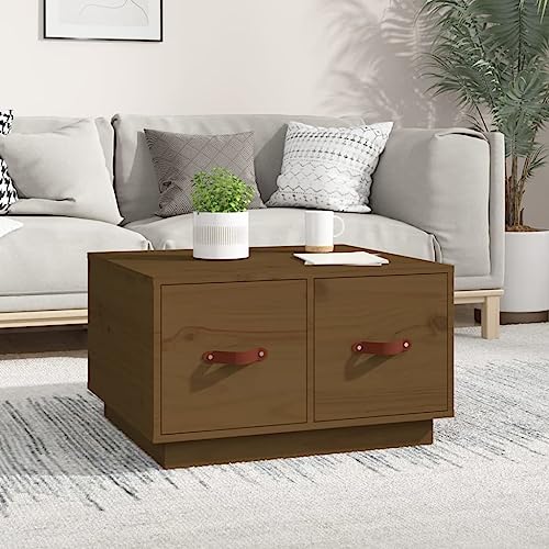 WRJENFSC Couchtisch Honigbraun aus Massivholz Kiefer mit 2 Schubladen 60x53x35 cm Kleiner Beistelltisch für Wohnzimmer Rustikales Design Praktischer Stauraum von WRJENFSC