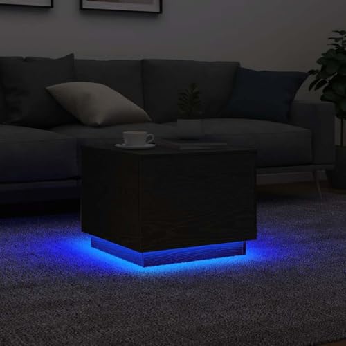 WRJENFSC Couchtisch LED Schwarz Eichenoptik Holzwerkstoff 50x50x40 cm mit RGB-Beleuchtung Multifunktional für Wohnzimmer von WRJENFSC