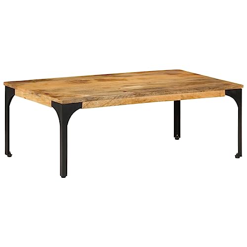 WRJENFSC Couchtisch Massivholz Mango Retro Design 100x55x35 cm Beistelltisch mit Stahlbeinen Robust Stabil für Wohnzimmer Sofa von WRJENFSC