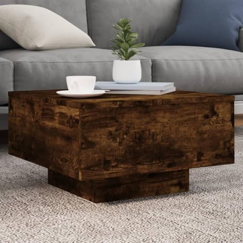WRJENFSC Couchtisch Räuchereiche Holzwerkstoff 55x55x31 cm Moderner Beistelltisch mit Stabiler Tischplatte für Wohnzimmer und Vielseitigen Einsatz von WRJENFSC