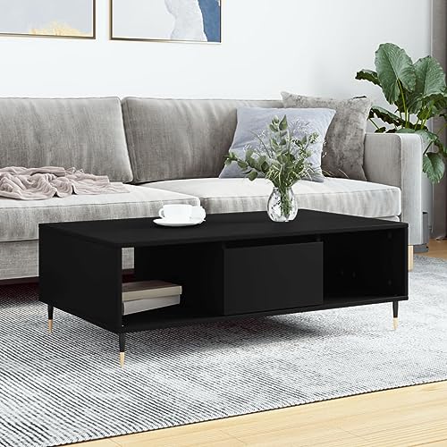 WRJENFSC Couchtisch Schwarz 104x60x35 cm mit 3 Fächern Holzwerkstoff Beistelltisch Eisen-Gestell für Wohnzimmer oder als Nachttisch WRJENFSC Couchtisch Schwarz 104x60x35 cm mit 3 Fächern Holzwerkstoff Beistelltisch Eisen-Gestell für Wohnzimmer oder als Nachttisch von WRJENFSC