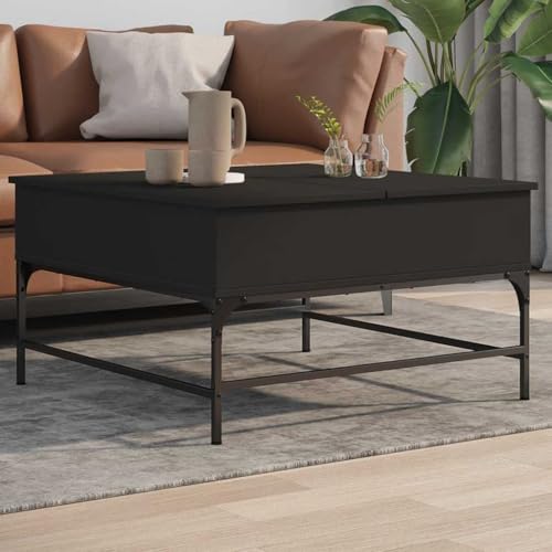 WRJENFSC Couchtisch Schwarz 80x80x45 cm Holzwerkstoff Metall mit verstecktem Stauraum und höhenverstellbaren Füßen für Wohnzimmer WRJENFSC Couchtisch Schwarz 80x80x45 cm Holzwerkstoff Metall mit verstecktem Stauraum und höhenverstellbaren Füßen für Wohnzimmer von WRJENFSC