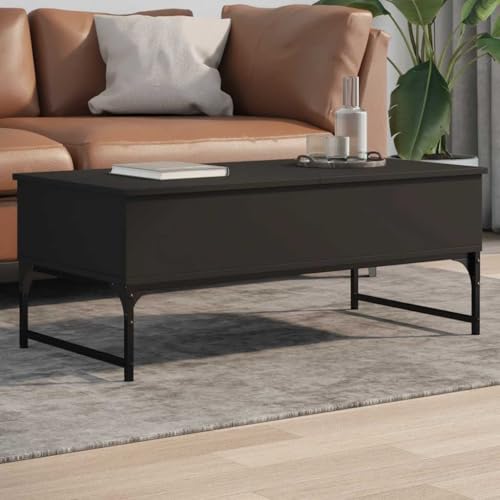 WRJENFSC Couchtisch Schwarz Beistelltisch 100x50x40 cm aus Holzwerkstoff und Metall mit Stauraum Verstellbaren Füßen für Wohnzimmer Schlafzimmer Modernes Design WRJENFSC Couchtisch Schwarz Beistelltisch 100x50x40 cm aus Holzwerkstoff und Metall mit Stauraum Verstellbaren Füßen für Wohnzimmer Schlafzimmer Modernes Design von WRJENFSC