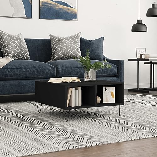 WRJENFSC Couchtisch Schwarz Holzwerkstoff mit Eisen-Gestell 60x60x30 cm Praktischer Beistelltisch mit 4 Fächern für Wohnzimmer und Schlafzimmer Modernes Design Robust und Stabil WRJENFSC Couchtisch Schwarz Holzwerkstoff mit Eisen-Gestell 60x60x30 cm Praktischer Beistelltisch mit 4 Fächern für Wohnzimmer und Schlafzimmer Modernes Design Robust und Stabil von WRJENFSC