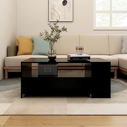 WRJENFSC Couchtisch Schwarz Holzwerkstoff mit Stauraum Ablage Schubladen 102x55x42 cm Multifunktional für Wohnzimmer Schlafzimmer Flur von WRJENFSC