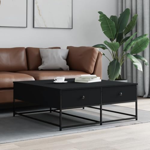 WRJENFSC Couchtisch Schwarz mit 2 Schubladen aus Holzwerkstoff und Metall 100x99x40 cm Robuster Beistelltisch für Wohnzimmer mit Stauraum WRJENFSC Couchtisch Schwarz mit 2 Schubladen aus Holzwerkstoff und Metall 100x99x40 cm Robuster Beistelltisch für Wohnzimmer mit Stauraum von WRJENFSC
