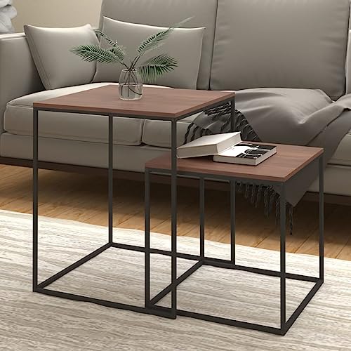 WRJENFSC Couchtisch Set 2-TLG. Beistelltisch Nachttisch Holzwerkstoff Metall Schwarz Braun Stapelbar Größen 40x40x48cm 35x35x35cm für Wohnzimmer Flur Schlafzimmer WRJENFSC Couchtisch Set 2-TLG. Beistelltisch Nachttisch Holzwerkstoff Metall Schwarz Braun Stapelbar Größen 40x40x48cm 35x35x35cm für Wohnzimmer Flur Schlafzimmer von WRJENFSC