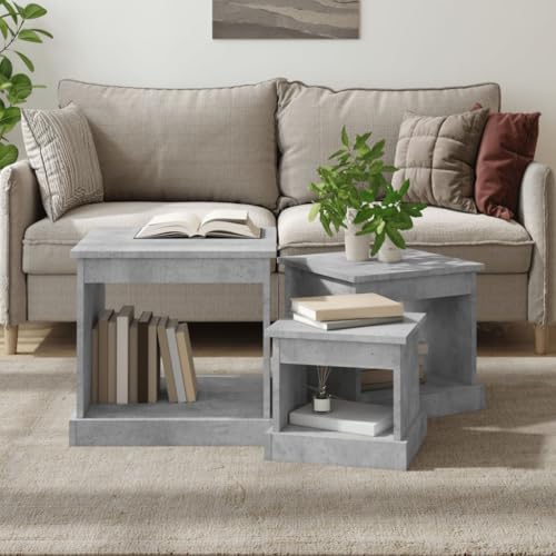 WRJENFSC Couchtisch Set 3 STK. Betongrau aus Holzwerkstoff - Beistelltisch Nachttisch Sofatisch für Wohnzimmer Schlafzimmer WRJENFSC Couchtisch Set 3 STK. Betongrau aus Holzwerkstoff - Beistelltisch Nachttisch Sofatisch für Wohnzimmer Schlafzimmer von WRJENFSC