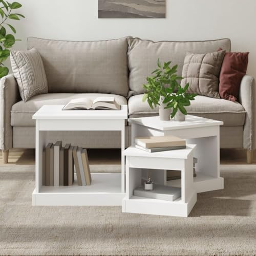 WRJENFSC Couchtisch Set aus 3 Stück Weiß Holzwerkstoff Beistelltische Nachttische für Wohnzimmer Schlafzimmer Klassisches Design WRJENFSC Couchtisch Set aus 3 Stück Weiß Holzwerkstoff Beistelltische Nachttische für Wohnzimmer Schlafzimmer Klassisches Design von WRJENFSC