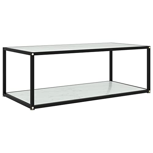 WRJENFSC Couchtisch Weiß 100x50x35 cm 2-stufiges Design Hartglas Tisch mit Stahlgestell für Wohnzimmer Moderner Beistelltisch WRJENFSC Couchtisch Weiß 100x50x35 cm 2-stufiges Design Hartglas Tisch mit Stahlgestell für Wohnzimmer Moderner Beistelltisch von WRJENFSC