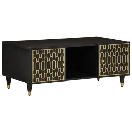 WRJENFSC Couchtisch aus Massivholz Mango 100x54x40 cm mit Stauraum und Eisenbeinen für Wohnzimmer - Stilvolles Design und Robust von WRJENFSC