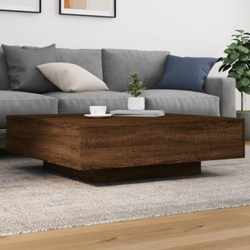 WRJENFSC Couchtisch mit LED-Leuchten Braun Eichen-Optik 100x100x31 cm Side Table Couchtisch Klein Kleiner Esstisch Wohnzimmertisch für Balkon Arbeitszimmer Schlafzimmer Wohnzimmer von WRJENFSC