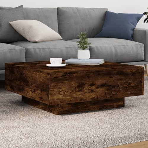WRJENFSC Couchtisch mit LED-Leuchten Räuchereiche 80x80x31 cm Side Table Couchtisch Klein Kleiner Esstisch Wohnzimmertisch für Balkon Arbeitszimmer Schlafzimmer Wohnzimmer von WRJENFSC