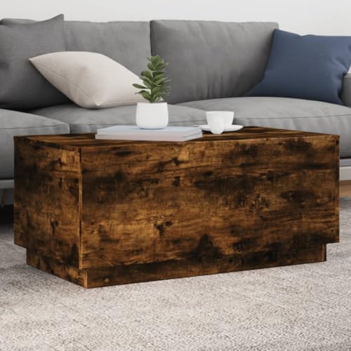 WRJENFSC Couchtisch mit RGB LED-Leuchten Räuchereiche Holzwerkstoff 90x50x40 cm Moderner Beistelltisch für Wohnzimmer Stabiles Design und Vielseitigkeit von WRJENFSC