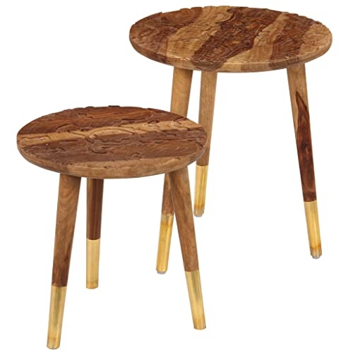 WRJENFSC Couchtische Set 2 STK. Massivholz mit Schnitzereien Beistelltisch Nachttisch 40x40x45 & 35x35x37 cm Vintage Design für Wohnzimmer WRJENFSC Couchtische Set 2 STK. Massivholz mit Schnitzereien Beistelltisch Nachttisch 40x40x45 & 35x35x37 cm Vintage Design für Wohnzimmer von WRJENFSC
