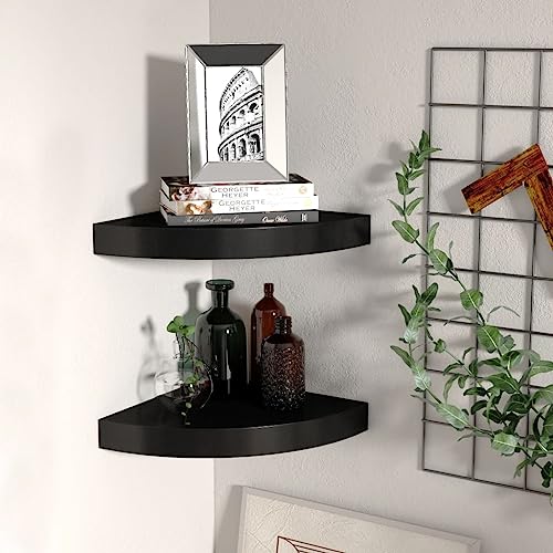 WRJENFSC Eck-Schweberegal 2er Set Schwarz 25x25x3,8 cm aus Waben-MDF mit Metallhalterung, Unsichtbare Montage für Wand, Bücher, Deko im Wohnzimmer, Bad oder Küche von WRJENFSC