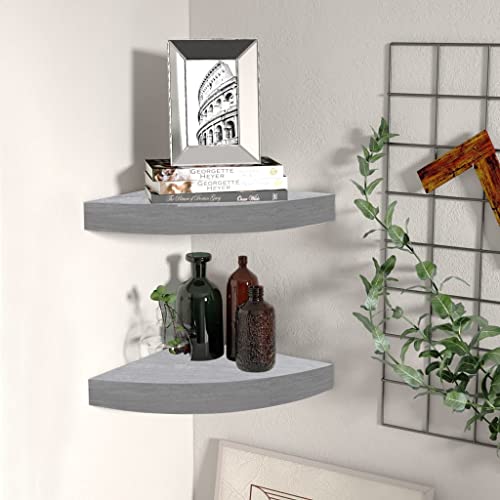 WRJENFSC Eck-Schweberegal Wandregal 2 Stück Betongrau 35x35x3,8 cm MDF Metall Unsichtbares Montagesystem für Bücher Deko Wohnzimmer Bad von WRJENFSC