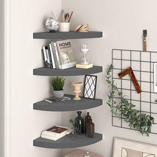 WRJENFSC Eck-Schweberegale 4 Stück Hochglanz-Grau 35x35x3,8 cm MDF Metall Wandregal Schwebend mit Unsichtbarer Montage für Bücher Deko in Wohnzimmer Bad Küche WRJENFSC Eck-Schweberegale 4 Stück Hochglanz-Grau 35x35x3,8 cm MDF Metall Wandregal Schwebend mit Unsichtbarer Montage für Bücher Deko in Wohnzimmer Bad Küche von WRJENFSC