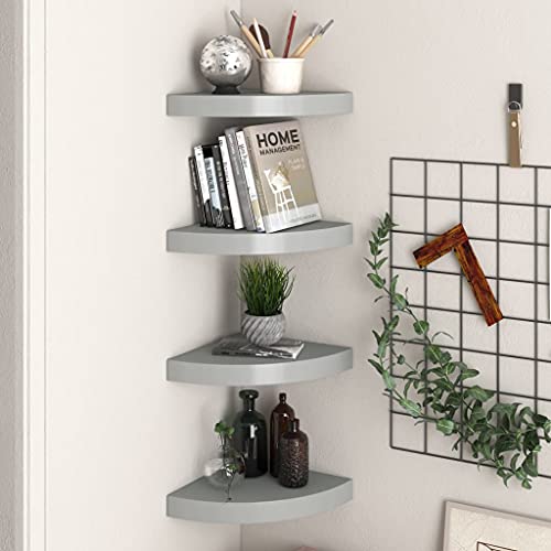 WRJENFSC Eck-Schweberegale Set 4 Stück Grau 25x25x3,8 cm aus MDF Metall schwebendes Wandregal Eckregal für Bücher Deko Wohnzimmer Bad WRJENFSC Eck-Schweberegale Set 4 Stück Grau 25x25x3,8 cm aus MDF Metall schwebendes Wandregal Eckregal für Bücher Deko Wohnzimmer Bad von WRJENFSC