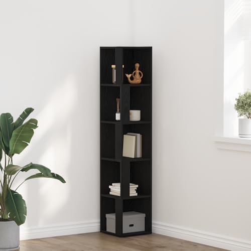 WRJENFSC Eckregal Schwarz Eiche 33x33x164,5 cm Holzwerkstoff Matt Fünf Regale Platzsparend für Wohnzimmer Schlafzimmer und Büro WRJENFSC Eckregal Schwarz Eiche 33x33x164,5 cm Holzwerkstoff Matt Fünf Regale Platzsparend für Wohnzimmer Schlafzimmer und Büro von WRJENFSC