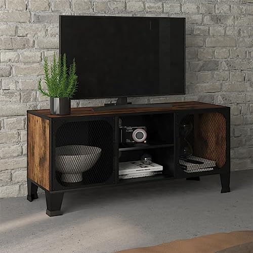 WRJENFSC Fernsehschrank TV Board Rustikales Braun 105x36x47 cm aus Metall und MDF mit 2 Türen Kabelmanagement für Wohnzimmer von WRJENFSC