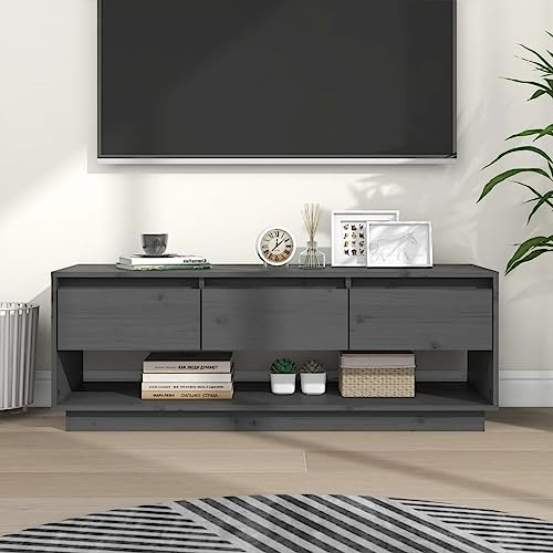 WRJENFSC Grauer TV-Schrank aus Massivholz Kiefer mit Schubladen schwebendes Design 110,5x34x40 cm für Wohnzimmer Lowboard robust und stabil von WRJENFSC