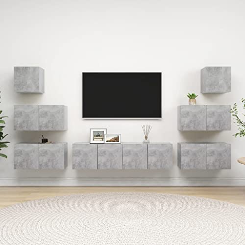 WRJENFSC Hängender TV-Schrank Set Betongrau Holzwerkstoff Modernes Design Großer Stauraum 6x60cm & 2x30.5cm für Wohnzimmer WRJENFSC Hängender TV-Schrank Set Betongrau Holzwerkstoff Modernes Design Großer Stauraum 6x60cm & 2x30.5cm für Wohnzimmer von WRJENFSC