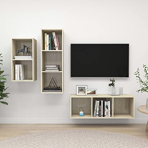 WRJENFSC Hängender TV-Schrank Set Sonoma-Eiche Holzwerkstoff 3-TLG Wandmontage Stauraum Wohnzimmer Möbel von WRJENFSC