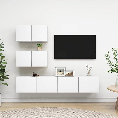 WRJENFSC Hängender TV-Schrank-Set Weiß Holzwerkstoff Modernes Design mit Großem Stauraum für Wohnzimmer 2x60cm und 2x80cm WRJENFSC Hängender TV-Schrank-Set Weiß Holzwerkstoff Modernes Design mit Großem Stauraum für Wohnzimmer 2x60cm und 2x80cm von WRJENFSC