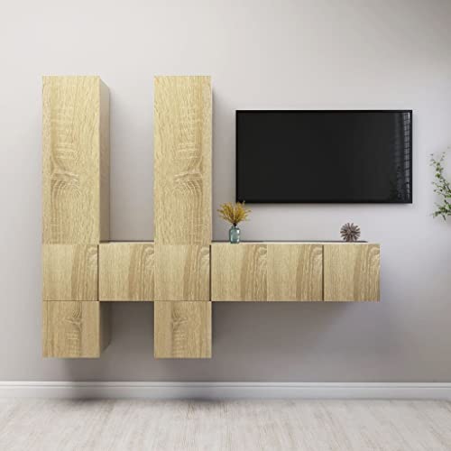 WRJENFSC Hängendes TV-Schrank-Set 7-TLG. Sonoma-Eiche Holzwerkstoff Modernes Design mit Großem Stauraum für Wohnzimmer Fernseherbereich von WRJENFSC