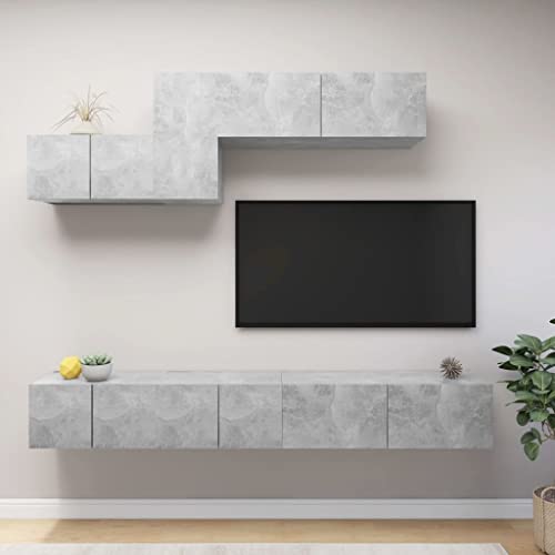 WRJENFSC Hängendes TV-Schrank-Set Betongrau Holzwerkstoff Modernes Design Großzügiger Stauraum für Wohnzimmer TV Board Sideboard von WRJENFSC