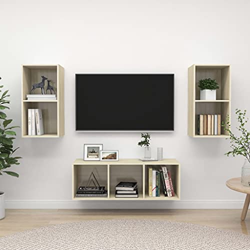 WRJENFSC Hängendes TV-Schrank-Set Sonoma-Eiche Holzwerkstoff 3-teilig mit viel Stauraum für Fernseher und Wohnzimmer Organisation WRJENFSC Hängendes TV-Schrank-Set Sonoma-Eiche Holzwerkstoff 3-teilig mit viel Stauraum für Fernseher und Wohnzimmer Organisation von WRJENFSC