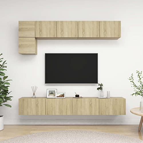 WRJENFSC Hängendes TV-Schrank-Set Sonoma-Eiche Holzwerkstoff 5-teilig Wandmontage für Wohnzimmer mit viel Stauraum und einfacher Reinigung von WRJENFSC