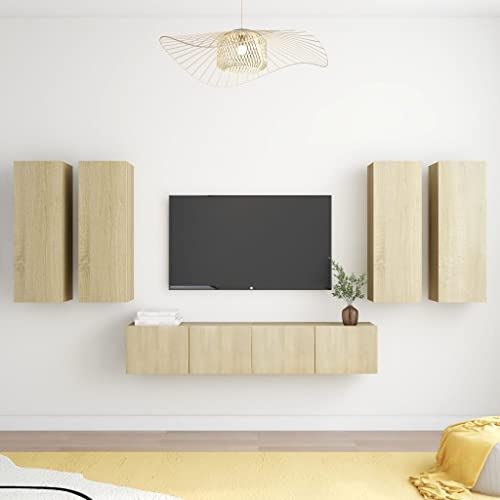 WRJENFSC Hängendes TV-Schrank-Set Sonoma-Eiche Holzwerkstoff 6-TLG Wandregal Fernsehschrank mit Stauraum für Wohnzimmer WRJENFSC Hängendes TV-Schrank-Set Sonoma-Eiche Holzwerkstoff 6-TLG Wandregal Fernsehschrank mit Stauraum für Wohnzimmer von WRJENFSC