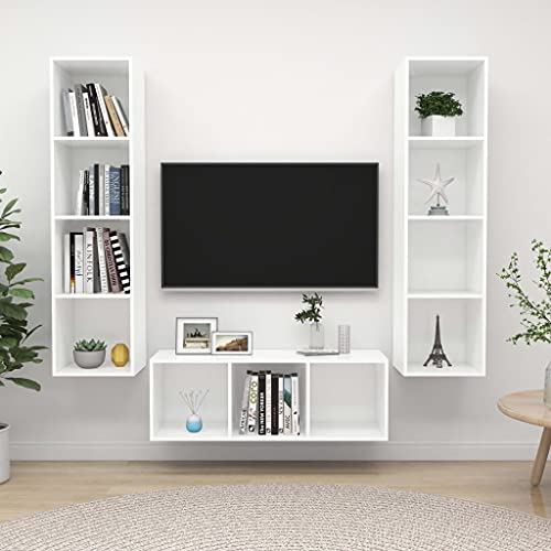 WRJENFSC Hängendes TV-Schrank-Set Weiß Holzwerkstoff 3-TLG Wandmontage Mit Stauraum Für Wohnzimmer WRJENFSC Hängendes TV-Schrank-Set Weiß Holzwerkstoff 3-TLG Wandmontage Mit Stauraum Für Wohnzimmer von WRJENFSC