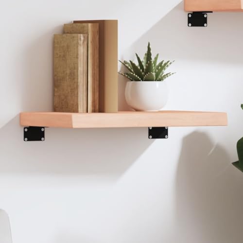 WRJENFSC Handgefertigtes Wandregal aus Massivholz Eiche Unbehandelt 40x30x(2-4) cm mit Naturkante für Bücher Deko in Küche Bad Wohnzimmer Rustikaler Stil von WRJENFSC