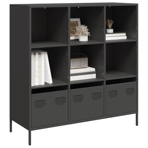 WRJENFSC Highboard 101,5x39x103,5 cm Schwarz aus kaltgewalztem Stahl 6 Fächer 3 Schubladen Modernes Industrial Sideboard als Bücher- oder Vorratsschrank für Wohnzimmer Schlafzimmer Büro von WRJENFSC