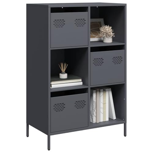 WRJENFSC Highboard Anthrazit 68x39x103,5 cm aus Stahl mit 3 Schubladen Industrial Sideboard Wohnzimmer große Kommode mit Schrank Flur für Living Room Schlafzimmer Büro von WRJENFSC