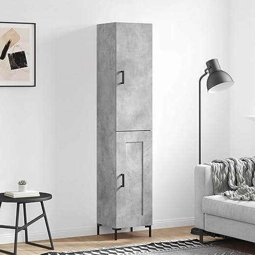 WRJENFSC Highboard Betongrau 34,5x34x180 cm aus Holzwerkstoff mit Metallfüßen Modernes Sideboard Wohnzimmer mit viel Stauraum für Küche Flur und Büro als Vorratsschrank und Beistellschrank von WRJENFSC