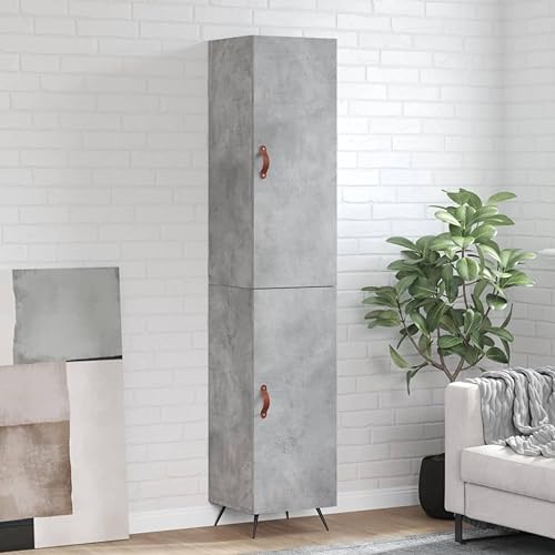 WRJENFSC Highboard Betongrau 34,5x34x180 cm aus Holzwerkstoff mit Metallfüßen Modernes Sideboard mit viel Stauraum und Tür für Living Room Küche Flur von WRJENFSC