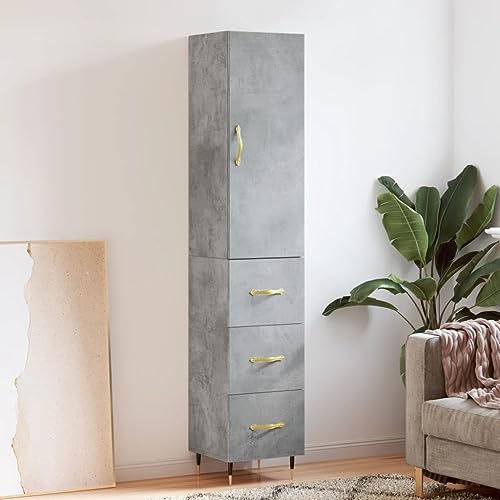 WRJENFSC Highboard Betongrau 34,5x34x180 cm aus Holzwerkstoff & Metall Modernes Wohnzimmer Sideboard mit Stauraum & Tür für Küche Flur Schlafzimmer von WRJENFSC