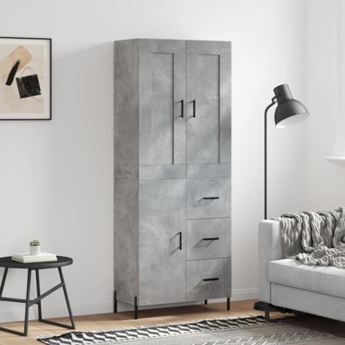 WRJENFSC Highboard Betongrau 69,5×34×180 cm aus Holzwerkstoff mit Metallfüßen Modernes Sideboard für Wohnzimmer Flur Küche als Vorratsmöbel mit viel Stauraum von WRJENFSC