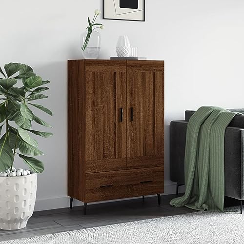 WRJENFSC Highboard Braun 69,5x31x115 cm Holzwerkstoff mit Eichen-Optik Modernes Sideboard für Wohnzimmer Flur und Küche Stabile Aufbewahrung von WRJENFSC