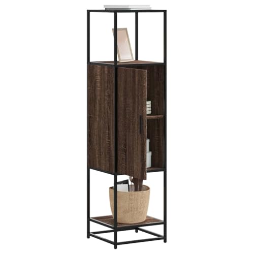 WRJENFSC Highboard Braun Eichen-Optik 35,5x35x139cm Holzwerkstoff Metall Büroschrank Mehrzweckschrank Küchenbuffet Buffetschrank Vorratsschrank Küche für Schlafzimmer Esszimmer Flur Kaffeebar von WRJENFSC