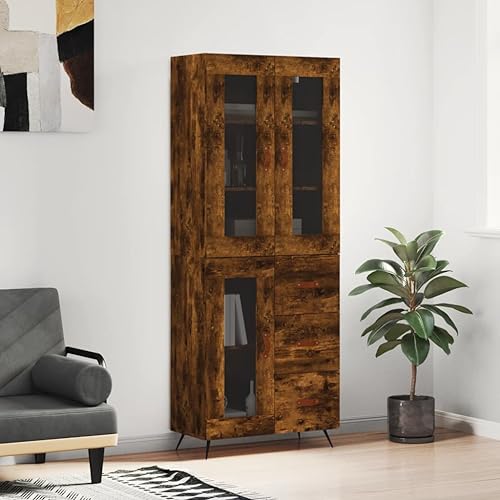 WRJENFSC Highboard Räuchereiche 69,5x34x180 cm Holzwerkstoff mit Metallfüßen, Sideboard Wohnzimmer und vorratsschrank, modernes Design mit viel Stauraum für Livingroom Flur Bedroom von WRJENFSC