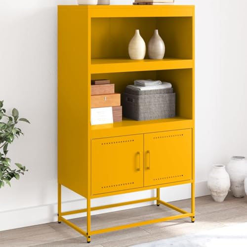 WRJENFSC Highboard Senfgelb 68,5x38,5x123,5 cm Stahl Flurschrank Mehrzweckschrank Wohnzimmer Möbel Vorratsschrank Küche für Kaffeebar Flur Schlafzimmer Esszimmer von WRJENFSC